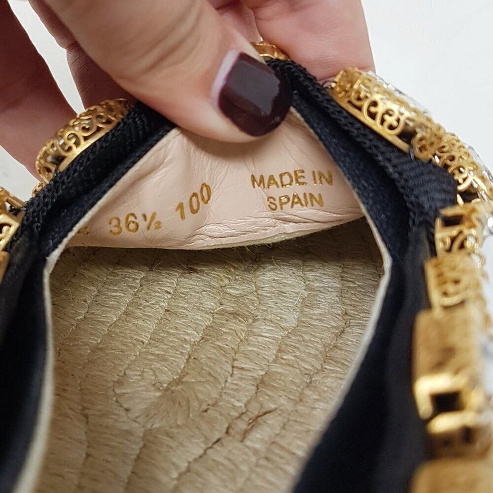 Gucci Black Crystal Espadrilles Flats Canvas Slip On Size 36.5 - Picture 6 of 10